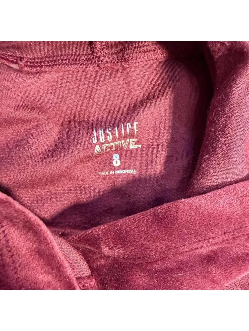 Justice Active burgundy velour hoodie